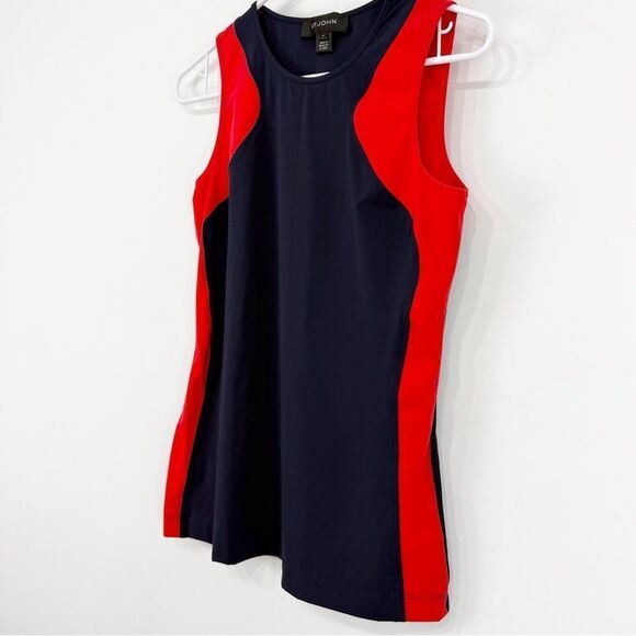 St. John Navy Blue Red Sleeveless Sport Athletic Activewear Keyhole Tank Top - Picture 3 of 11